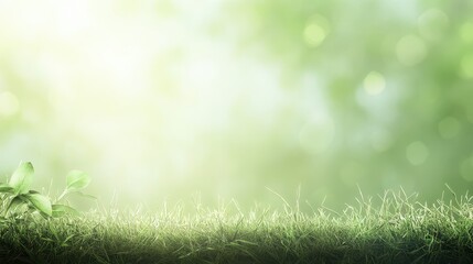 Obraz premium Green grass field with soft sunlight and blurred background