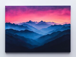Layered mountain silhouettes during a vibrant sunset, seen from above 