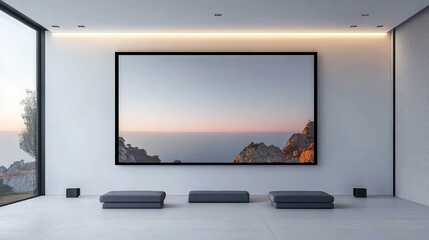 Fototapeta premium Projection Screen Minimalist Interior Design Soft Lighting Ambient Art Modern Space