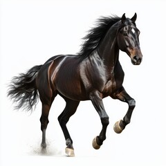 Obraz premium Majestic Black Horse Galloping with Grace and Power on a Clear White Background
