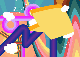 Retro 70s Background with  Speech Bubble. Groovy Communication 1970s art template. Minimalistic Vintage design poster. Old-fashioned color artwork.