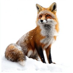 Obraz premium Majestic Red Fox Sitting Gracefully in Winter Snowy Landscape Capturing the Essence of Nature's Beauty and Wildlife Charm