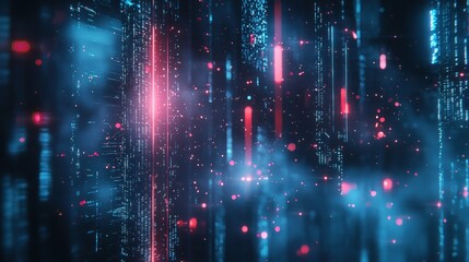 Obraz premium Abstract Digital Stream: Neon Blue and Red Data Flow