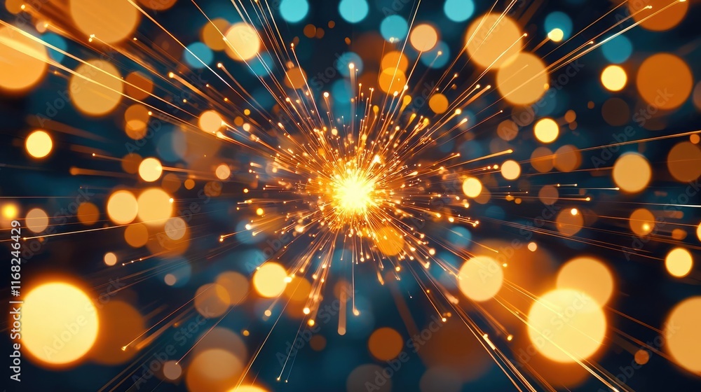Aufkleber Burst abstract background concept. A burst of light with vibrant bokeh, creating an explosive and energetic visual effect.