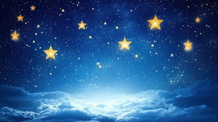 Fototapeta premium Dark blue space-themed background with stars scattered across the sky