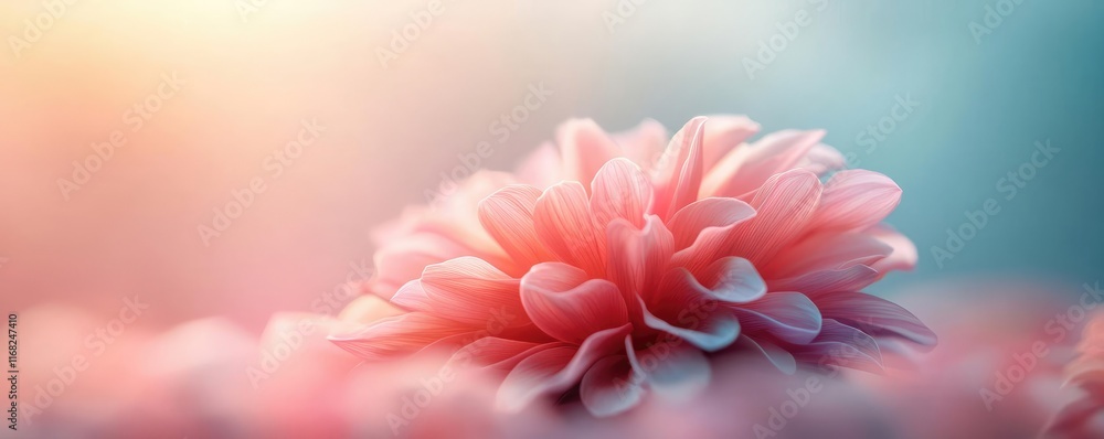 Poster burst abstract background concept. a beautiful close-up of a blooming pink flower in soft focus agai