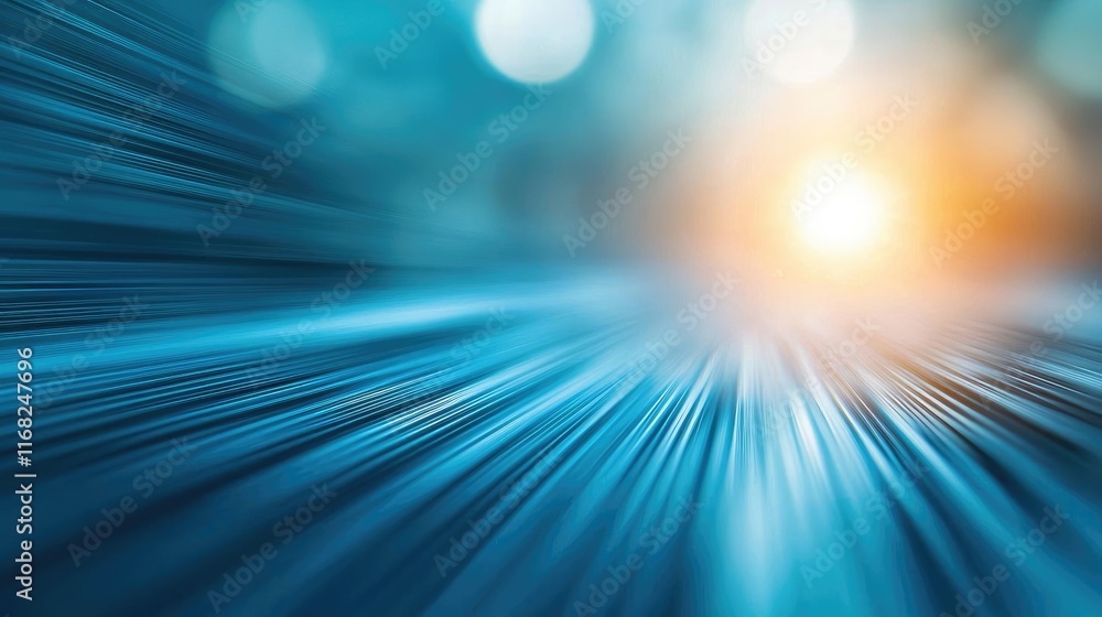 Poster Burst abstract background concept. Dynamic abstract background with blue streaks and a bright light, conveying motion.