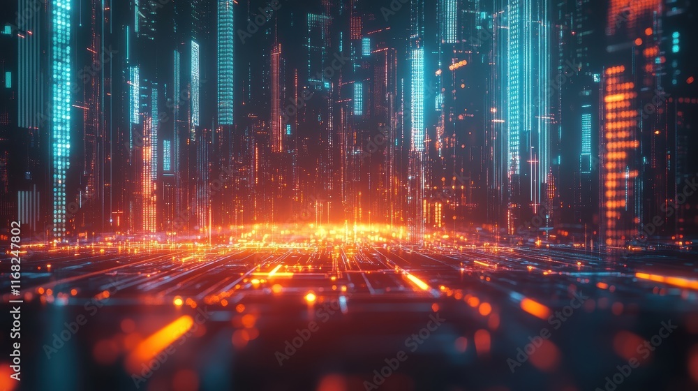 Wall mural futuristic technology-themed background with circuit board patterns and glowing lines