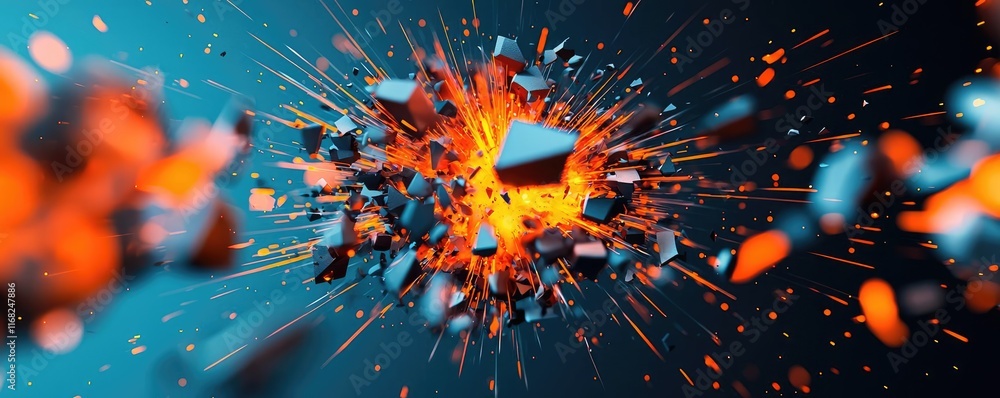Poster Burst abstract background concept. Dynamic explosion in vibrant colors showcasing energy and motion in a digital space.
