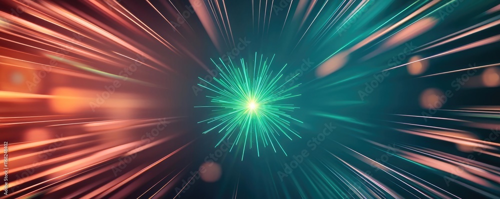Poster Burst abstract background concept. Vibrant explosion of colorful light beams radiating from a central point.