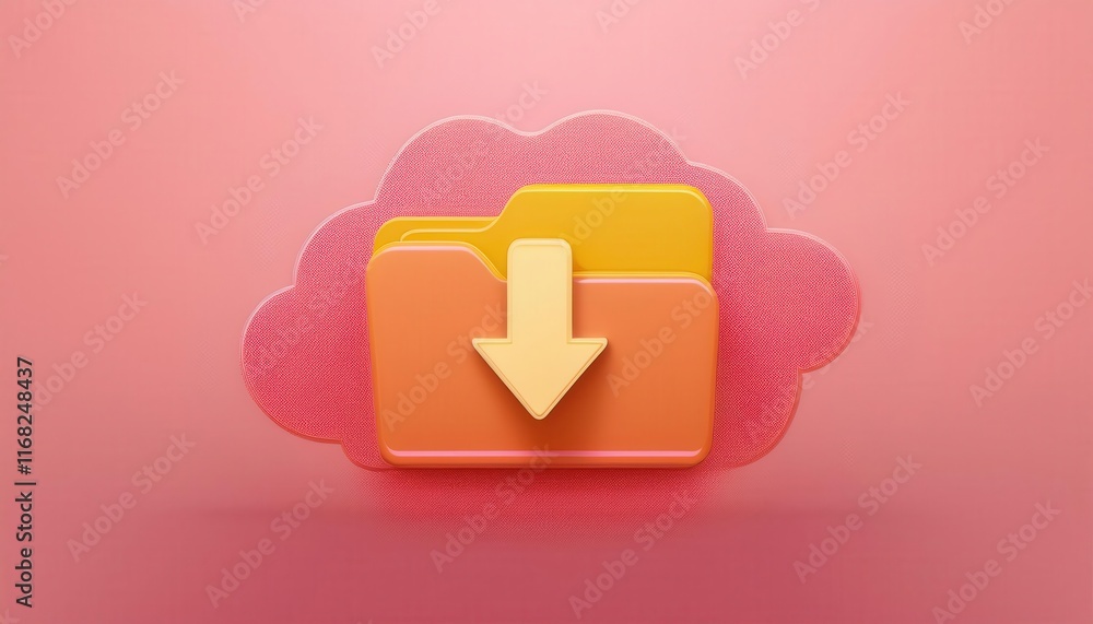 Poster a colorful graphic of a cloud with a folder and download arrow, symbolizing data storage and retriev