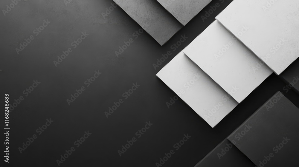Poster Grungy abstract background idea. Abstract composition of black and white geometric shapes and layers on a dark background.