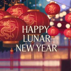 Chinese Lunar New Year 2025 - Year Of The Snake. Social Media Square. Oriental Lanterns - Chinese Lanterns. Social Media Square. Scene. Blank template. Design illustration.