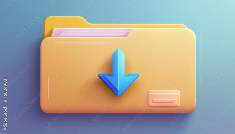 Poster a colorful folder icon with a downward arrow, symbolizing downloading files or documents in a digita