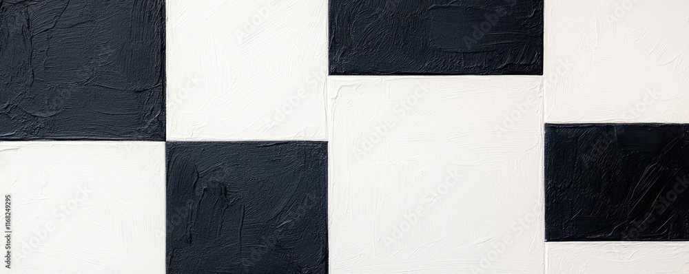 Poster Grungy abstract background idea. Abstract black and white textured squares creating a modern visual pattern.