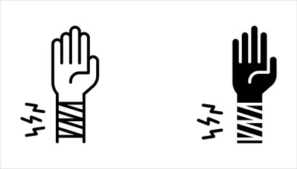 Broken arm icon set, Injured man in bandage, Injured man icon on white background.