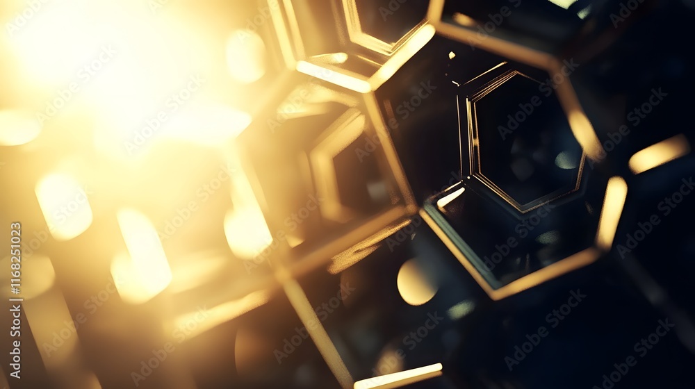 Poster golden hexagonal structure illuminated by sunlight