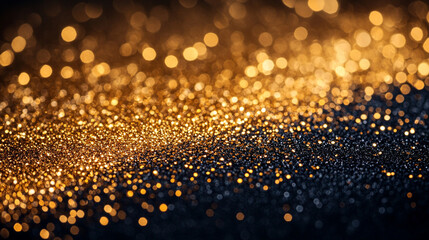 Abstract black and gold festive glitter shimmering magic luxury background with de-focused elements creating a sense of elegance and celebration, offering a luxurious and enchanting atmosphere

