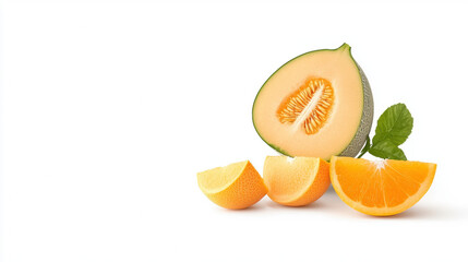 Sliced cantaloupe with visible orange flesh, fresh and juicy, perfect for summer. Enjoy sweet taste and vibrant color of this delicious fruit