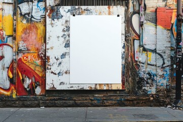 Blank poster on graffiti wall.