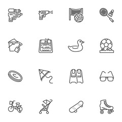 Summer toys line icons set
