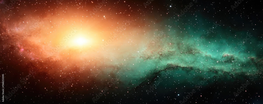 Poster Galaxy abstract background concept. A vibrant cosmic scene showcasing an explosion of colors in deep space.