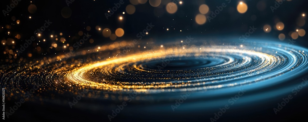 Aufkleber Galaxy abstract background concept. Abstract swirl of golden and blue particles creating a mesmerizing visual effect.