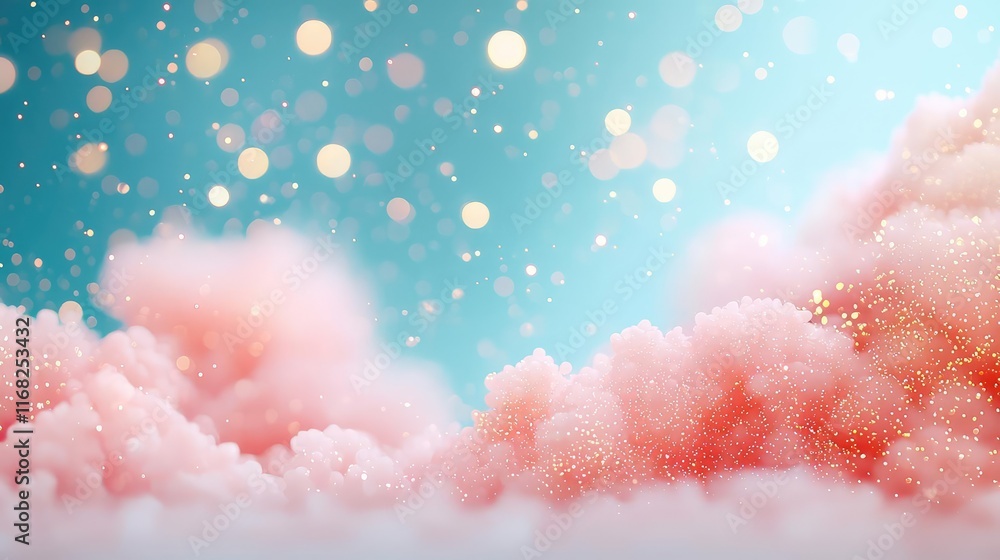 Poster galaxy abstract background concept. bright and dreamy pastel clouds with shimmering lights in a sere