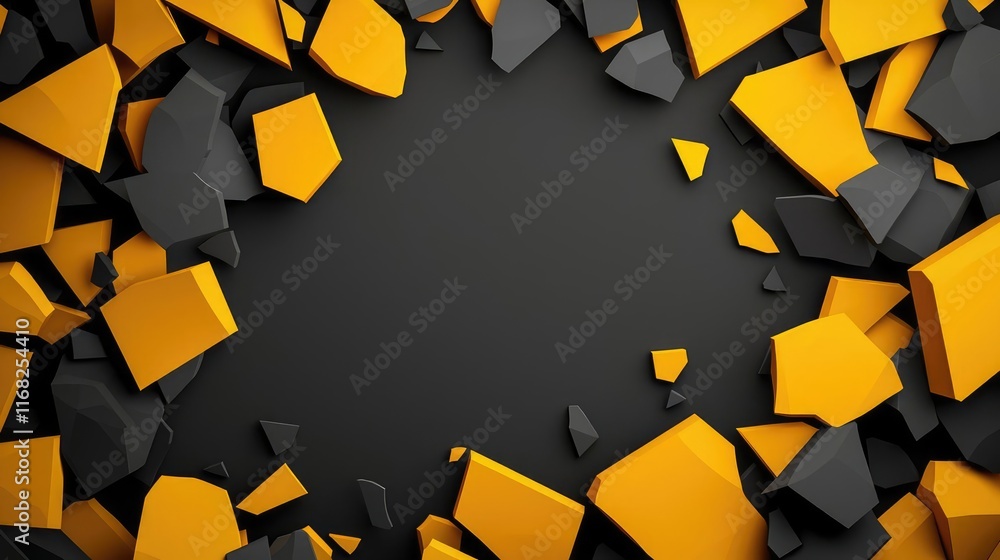 Poster Burst abstract background concept. Dynamic abstract background with black and yellow geometric fragments scattered.