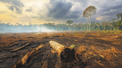 Destruction of forest due to deforestation and acid rain effects
