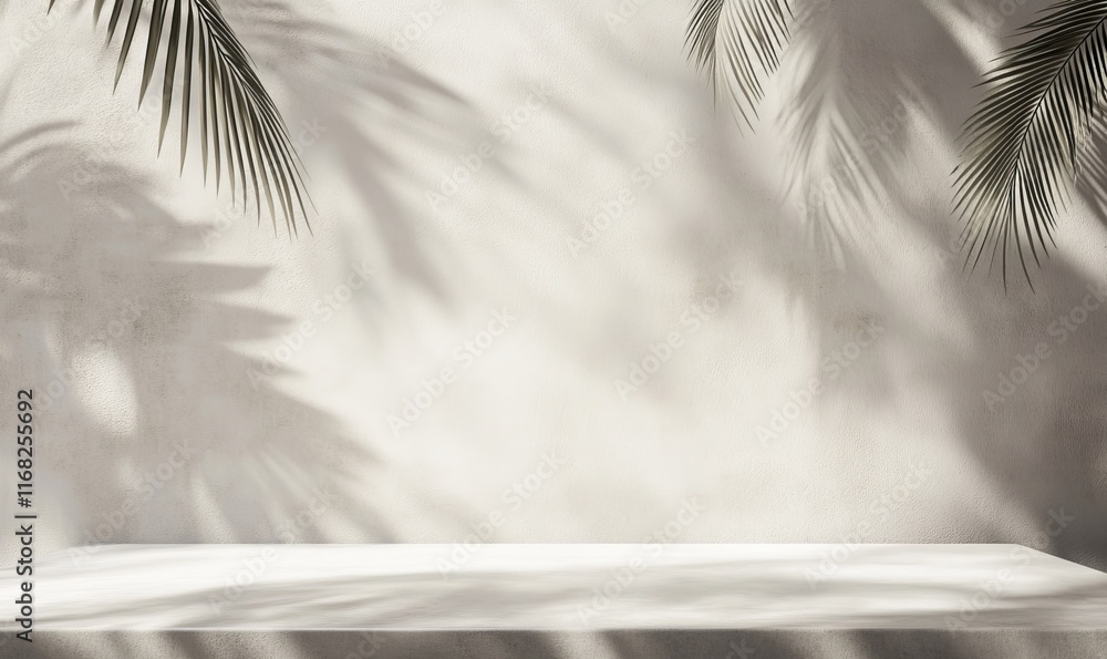 Poster minimalist product display with palm shadows.