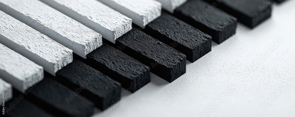 Poster Grungy abstract background idea. Close-up of piano keys with a striking contrast of black and white colors.