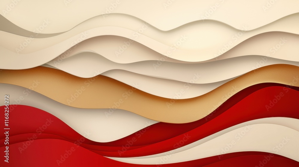Poster a vibrant abstract representation with layered waves in warm tones, perfect for modern design and cr