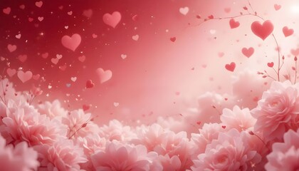 Fototapeta premium A horizontal, ethereal illustration depicting a romantic theme for Valentine's Day, featuring soft hues of red and white.