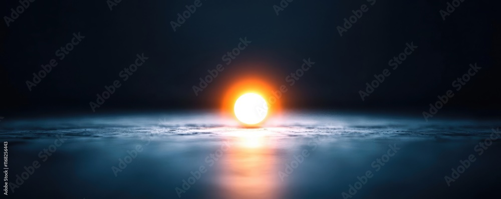 Poster Grungy abstract background idea. A glowing orb shines brightly against a dark background, evoking a sense of calmness.