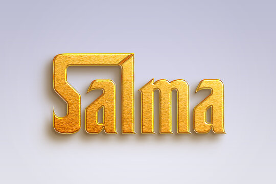 Gold text effect of Spanish name Salma on light-blue background.