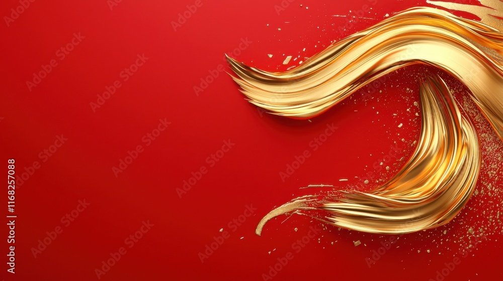 Poster a vibrant blend of golden waves on a red background, creating an elegant and festive visual perfect 