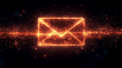 Fototapeta premium Bright glowing envelope icon symbolizing digital email communication
