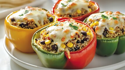Delicious Quinoa Stuffed Bell Peppers with Black Beans Corn and Melted Cheese