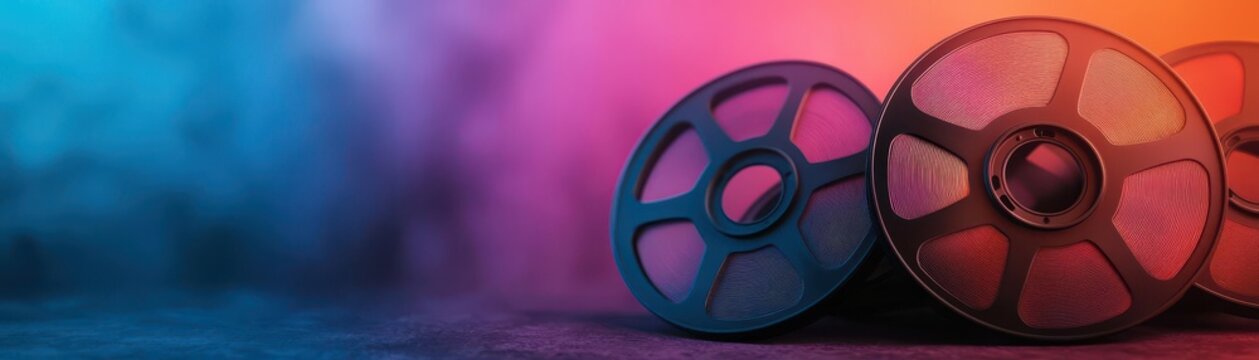 film and television. A depiction of a colorist adding vivid hues to film reels