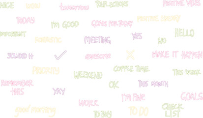 Notebook stickers. Lettering for weekly or daily planner, diary cute labels, design elements doodle collection for scrapbooking, planner and organizer