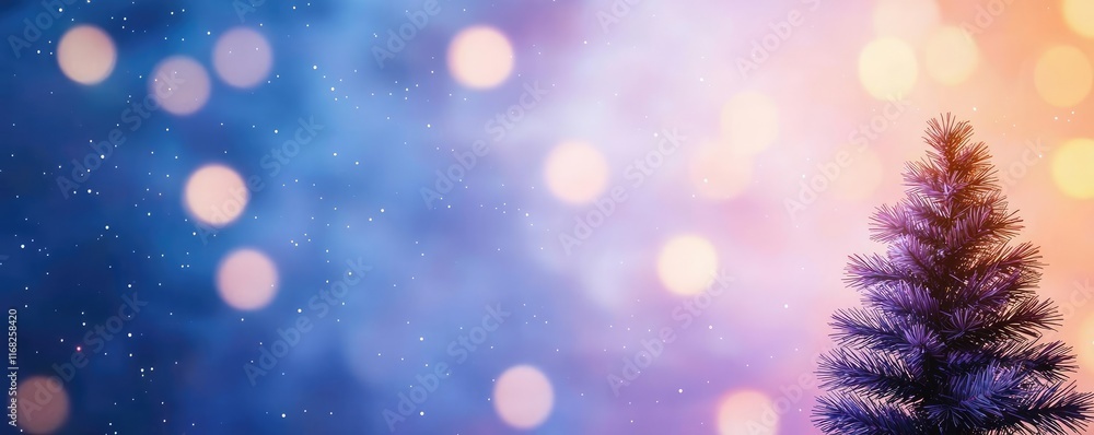 Poster galaxy abstract background concept. a serene winter scene featuring a decorated tree against a soft,