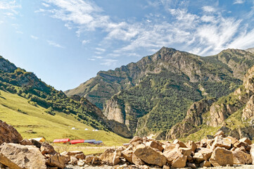 Boulders of stones in the Chegem gorge.1