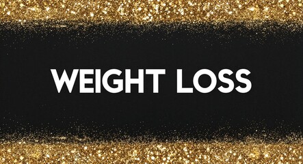 weight loss white text lettering on plain black background with gold glitters