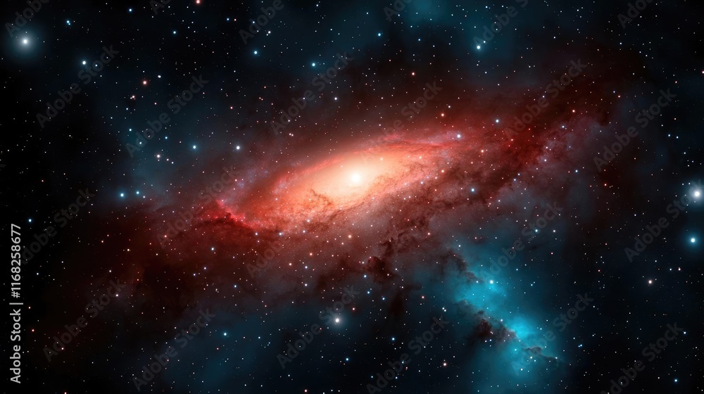 Poster galaxy abstract background concept. stunning view of a spiral galaxy illuminated by vibrant colors a