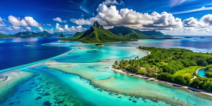 Aerial View of Turquoise Lagoon, Moorea, French Polynesia: Minimalist Drone Photography