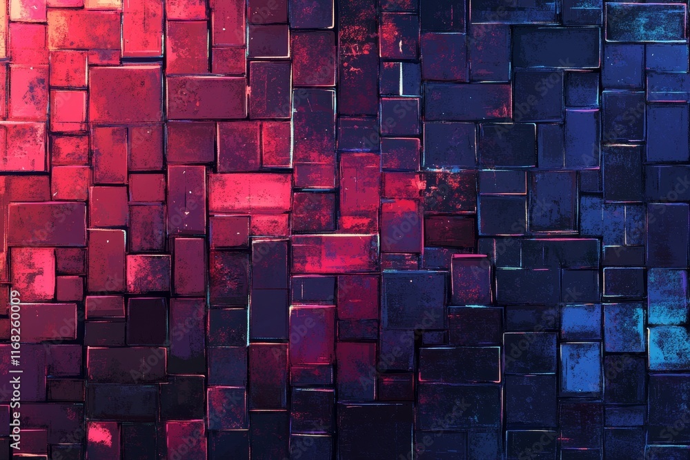 Poster abstract red and blue cube pattern background.