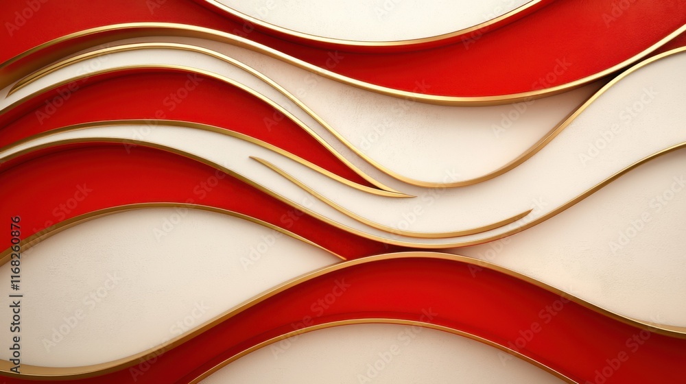 Poster abstract design featuring smooth red and white curves, creating a dynamic visual flow and artistic t