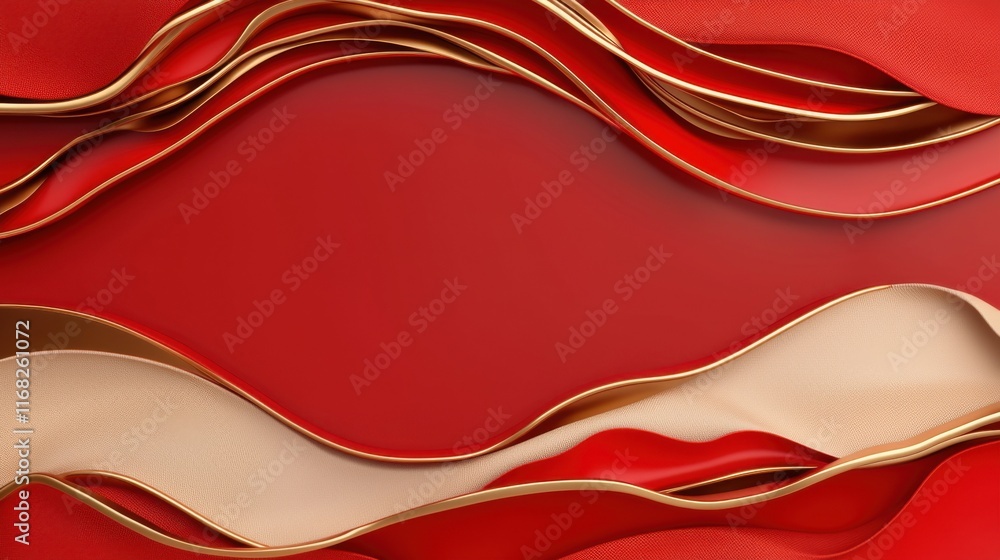 Poster abstract red and gold wave background design with smooth curves for modern artwork or creative proje