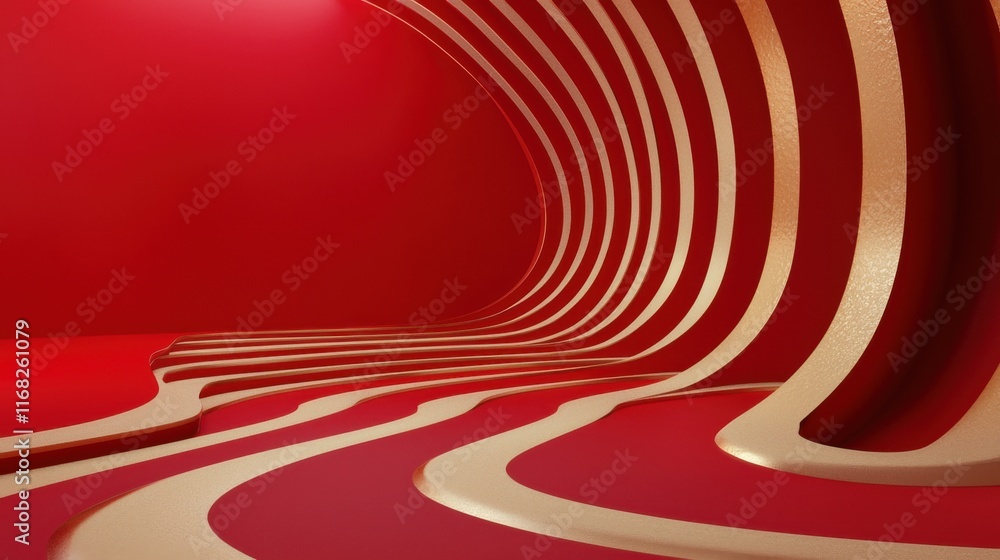 Poster abstract red and gold wave pattern creating a modern, dynamic visual environment for creative projec